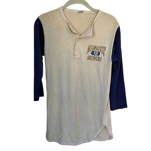 Vintage Milwaukee Brewers Champion Raglan Henley T-Shirt M Robin Yount #…